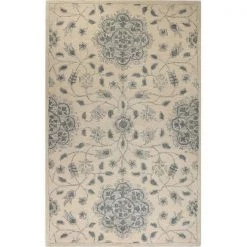 Bashian R120-IVBL-76X96-CL106 Bashian Venezia Collection Floral Transitional 100 Percent Wool Hand Tufted Area Rug; Ivory & Blue - 7 ft. 6 in. x 9 ft. 6 in.