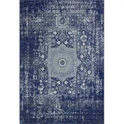 Bashian E110-DKBL-4X6-5438A Bashian Everek Collection Transitional Polypropylene Machine Made Area Rug; Dark Blue - 3 ft. 6 in. x 5 ft. 6 in.