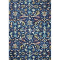 Bashian R131-NV-5X7.6-AL110 Bashian Valencia Collection Floral Transitional 100 Percent Wool Hand Tufted Area Rug; Navy - 5 ft. x 7 ft. 6 in.