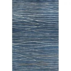 Bashian R129-AZ-8X10-HG238 Bashian Greenwich Collection Abstract Contemporary Wool & Viscose Hand Tufted Area Rug; Azure - 7 ft. 9 in. x 9 ft. 9 in.