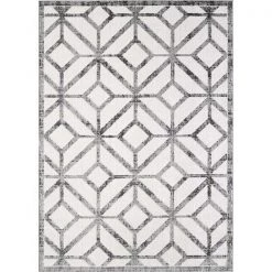 Central Oriental 1065.240.65 7 ft. 10 in. x 9 ft. 10 in. Geometric Polypropylene & Polyester Plimyth Rectangle Area Rug; Grey & White