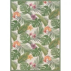 Couristan 74600007053076T 5 ft. 3 in. x 7 ft. 6 in. Dolce Flowering Fern Power Loomed Rectangle Area Rug - Ivory & Hunter Green