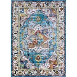 Couristan A1680273023076U 2 ft. 3 in. x 7 ft. 6 in. Gypsy Ely Power Loomed Rectangle Area Rug - Aqua; Multicolor & Ivory