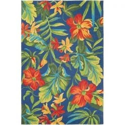 Couristan 48864285036056T 3 ft. 6 in. x 5 ft. 6 in. Covington Tropical Orchid Rug; Azure; Forest Green & Red