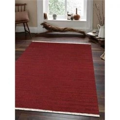Glitzy Rugs UBSD00111H0046A4 4 x 6 ft. Hand Woven Flat Weave Kilim Wool Solid Rectangle Area Rug; Burgundy