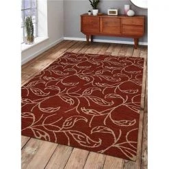 Jensendistributionservices 8 x 8 ft. Hand Tufted Wool Floral Round Area Rug; Red & Beige