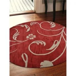 Glitzy Rugs UBSK00733T2601B8 8 x 8 ft. Hand Tufted Wool Floral Round Area Rug; Red & Beige