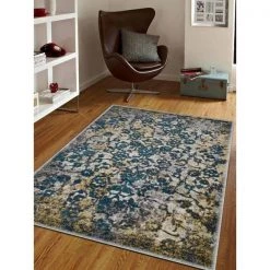 Jensendistributionservices 10 x 13 ft. Machine Woven Heatset Polypropylene Floral Rectangle Area Rug; Silver & Blue