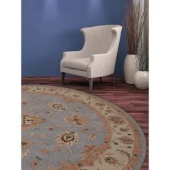 Glitzy Rugs UBSK00523T0331B13 10 x 10 ft. Hand Tufted Wool Oriental Round Area Rug; Blue & White