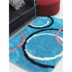 Jensendistributionservices 10 x 14 ft. Hand Tufted Shag Polyester Geometric Rectangle Area Rug; Turquoise