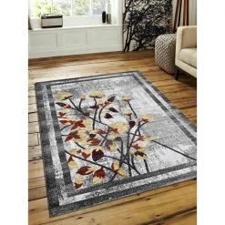 Jensendistributionservices 10 x 13 ft. Machine Woven Heatset Polypropylene Floral Rectangle Area Rug; Silver