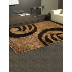 Jensendistributionservices 8 x 10 in. Hand Tufted Shag Polyester Rectangle Area Rug Contemporary; Gold Brown