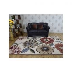 Jensendistributionservices 9 x 12 ft. Hand Tufted Wool Floral Rectangle Area Rug; Cream