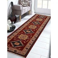 Glitzy Rugs UBSAF0103K2601G25 2 ft. 6 in. x 10 ft. Hand Knotted Afghan Wool & Silk Kazak Runner Rug; Red & Beige