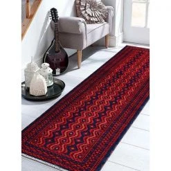 Jensendistributionservices 2 ft. 6 in. x 10 ft. Hand Knotted Afghan Wool & Silk Oriental Runner Area Rug; Multicolor - Kazak
