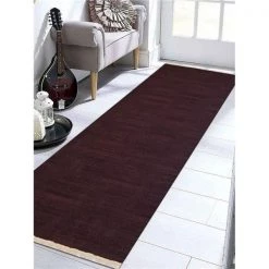 Jensendistributionservices 2 ft. 6 in. x 10 ft. Hand Woven Flat Weave Kilim Wool Runner Rug; Plum