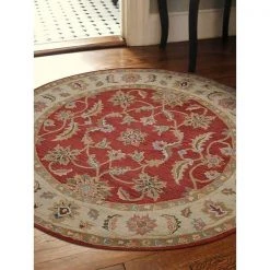 Glitzy Rugs UBSK00106T2601B13 10 x 10 ft. Hand Tufted Wool Oriental Round Area Rug; Red & Beige