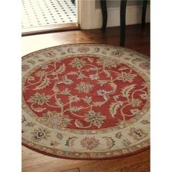 Glitzy Rugs UBSK00106T2601B5 5 x 5 ft. Hand Tufted Oriental Round Wool Area Rug; Red & Beige