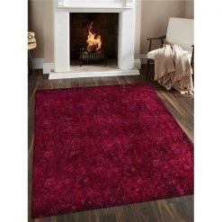 Jensendistributionservices 8 x 8 ft. Solid Hand Tufted Shag Polyester Square Area Rug; Violet & Black