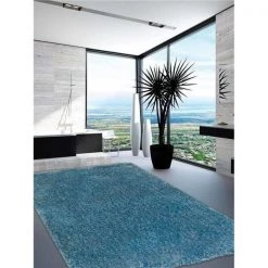Glitzy Rugs UBSK00111T3331A11 6 x 9 ft. Solid Turquoise White Hand Tufted Shag Polyester Area Rug