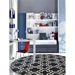 Jensendistributionservices 8 x 8 ft. Hand Tufted Wool Geometric Round Area Rug; Black & White