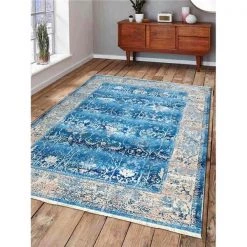 Jensendistributionservices 5 ft. x 7 ft. 10 in. Machine Woven Crossweave Polyester Oriental Rectangle Area Rug; Blue