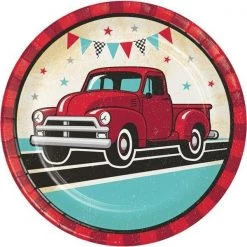 Creative Converting 345895 9 in. Vintage Truck Dinner Plates; Red - 96 Count