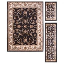 Home Dynamix 769924335987 3 Piece Ariana Badah Area Border Rug Set - Ebony & Ivory