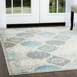 Home Dynamix 769924517390 5 ft. 2 in. Boho Andorra Round Area Ikat Rug - Gray & Blue