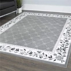 Home Dynamix 769924532195 5 ft. 2 in. x 7 ft. 4 in. Lyndhurst Sheraton Area Border Rug - Gray & Ivory