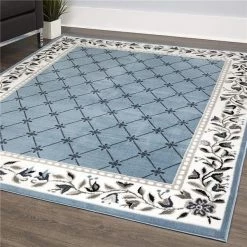 Home Dynamix 769924532294 3 ft. 7 in. x 5 ft. 2 in. Lyndhurst Sheraton Area Border Rug - Blue & Ivory