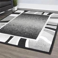 Home Dynamix 769924532430 1 ft. 9 in. x 7 ft. 2 in. Lyndhurst Rotana Runner Area Border Rug - Black & Gray