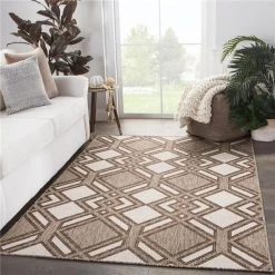 Jaipur Living RUG143881 Nikki Chu by Samba Indoor & Outdoor Trellis Area Rug - Brown & Ivory; 2 ft. x 3 ft. 7 in.