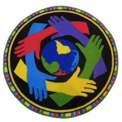 Dwellingdesigns 39 in. Round Fun Time Shapes-Hands Around The World; Medium Pile Childrens Area Rug