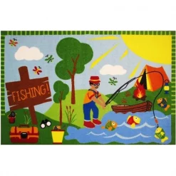 Dwellingdesigns 19 x 29 in. Fun Time - Gone Fishing Medium Pile Childrens Area Rug - Multicolor