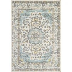 Lbaiet MT102B57 5 x 7 ft. Matira Collection Power Loom Machine Made Blair Blue Oriental Rectangle Rug
