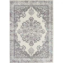 Lbaiet LP129W57 5 x 7 ft. Lapland Collection Power Loom Machine Made Daisy White Oriental Rectangle Rug