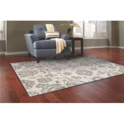 L Baiet DN140B46 Emery Floral Rug; Grey - 4 x 6 ft.
