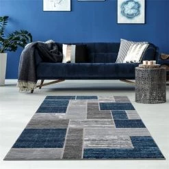 Lbaiet SL973B46 Blue Verena Geometric 4 x 6 ft. Rectangle Area Rug; Blue & Gray