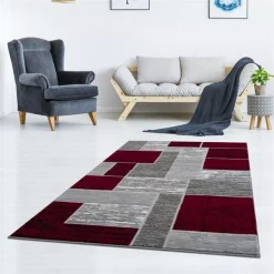 Lbaiet SL973R57 Red Verena Geometric 5 x 7 ft. Rectangle Area Rug; Red & Gray