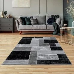 Lbaiet SL973C57 Black Verena Geometric 5 x 7 ft. Rectangle Area Rug; Black & Gray