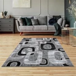 Lbaiet SL425C81 Black Emberly Geometric 8 x 10 ft. Rectangle Area Rug; Black; Gray & White