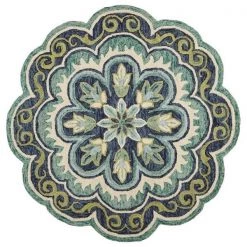 LR Home DAZZL54076GRN40RD Dazzle Fantastic Floret Round Indoor Area Rug; Green - 4 x 4 ft.