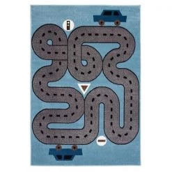 LR Home WHIMS81266SLB5070 Whimsical Racing Roadways Indoor Area Rug; Soft Blue & Light Blue - 5 x 7 ft.