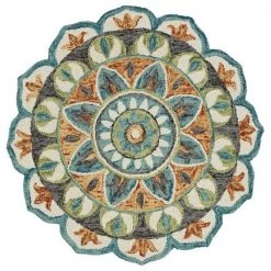 LR Home DAZZL54085TEG40RD Dazzle Floral Medallion Round Indoor Area Rug; Teal & Green - 4 ft.