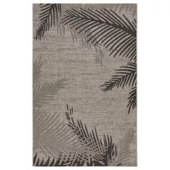 LR Home CAPTI81016BEL5070 5 x 7 ft. Captiva Shaded Palms Indoor & Outdoor Area Rug; Beige & Black