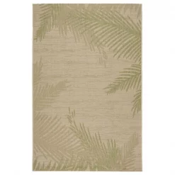 LR Home CAPTI81024BEP5070 5 x 7 ft. Captiva Verdant Palms Indoor & Outdoor Area Rug; Beige & Soft Pea