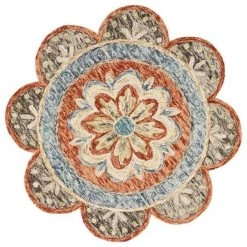 LR Resources DAZZL54091RUS60RD Dazzle Floral Round Indoor Area Rug - Rust