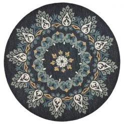 LR Resources DAZZL54097CRT60RD Dazzle Aztec Round Indoor Area Rug - Charcoal & Teal