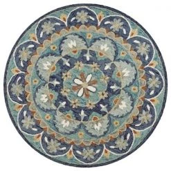 LR Resources DAZZL54099TBU40RD Dazzle Aztec Round Indoor Area Rug - Teal & Blue